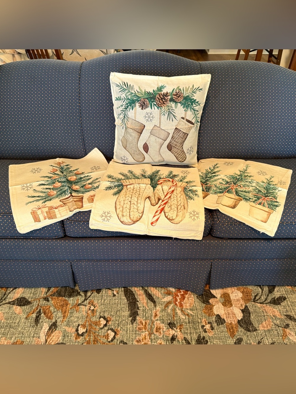 Holiday Mitten and Stocking Decorative Pillow Covers - Cream